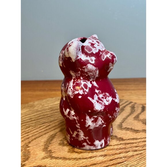 Vintage Bybee Pottery Piggy Bank 6" Tall Maroon White Splatter Sponge Ware Pain - Picture 2 of 10